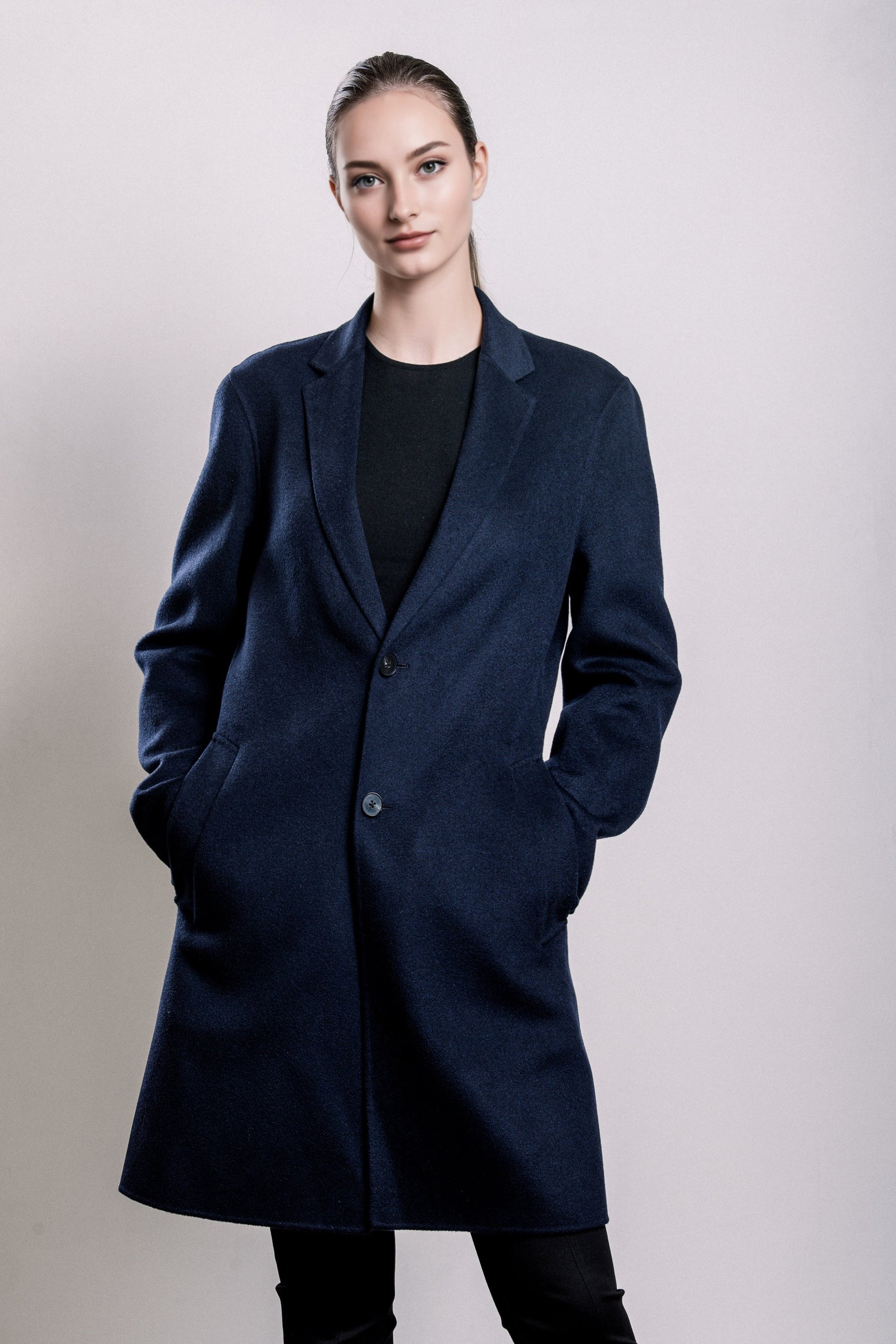 Demi-Couture Wool & Silk Overcoat -  Dark Navy