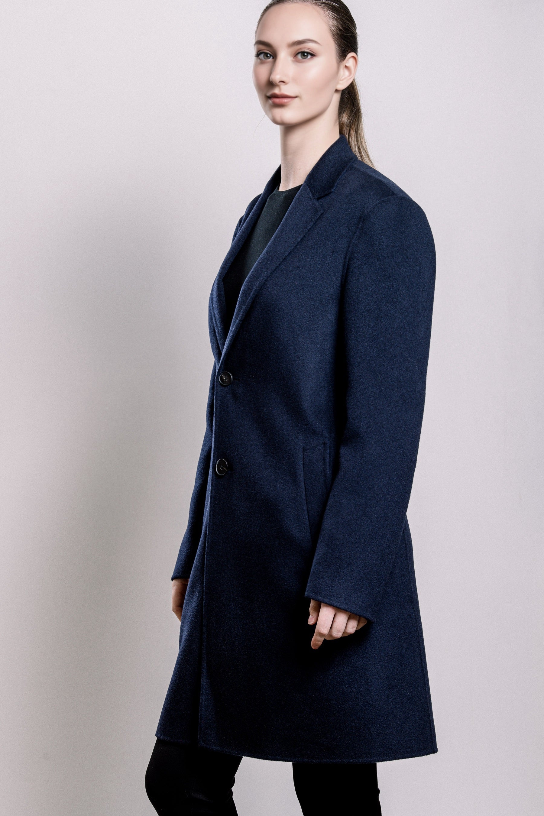 Demi-Couture Wool & Silk Overcoat -  Dark Navy