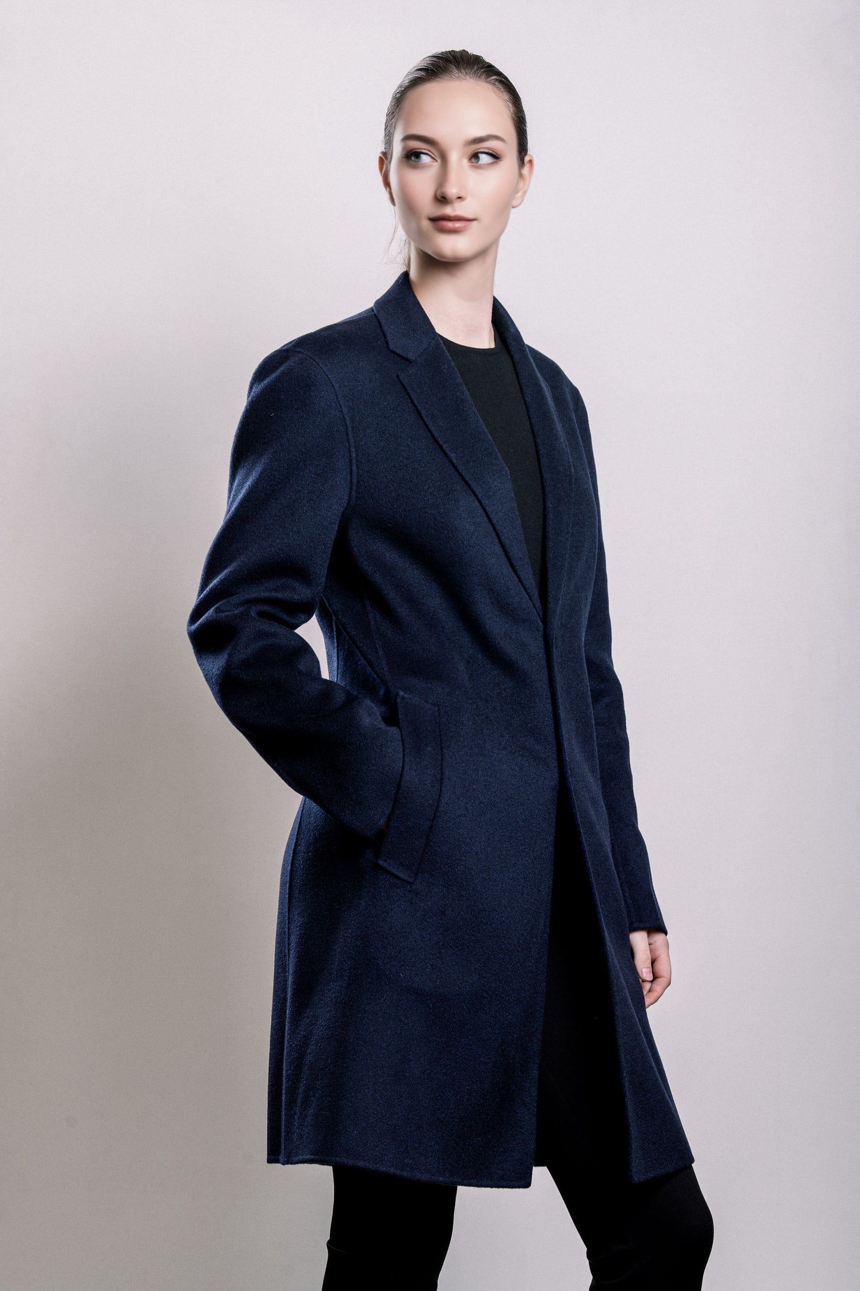 Demi-Couture Wool & Silk Overcoat -  Dark Navy