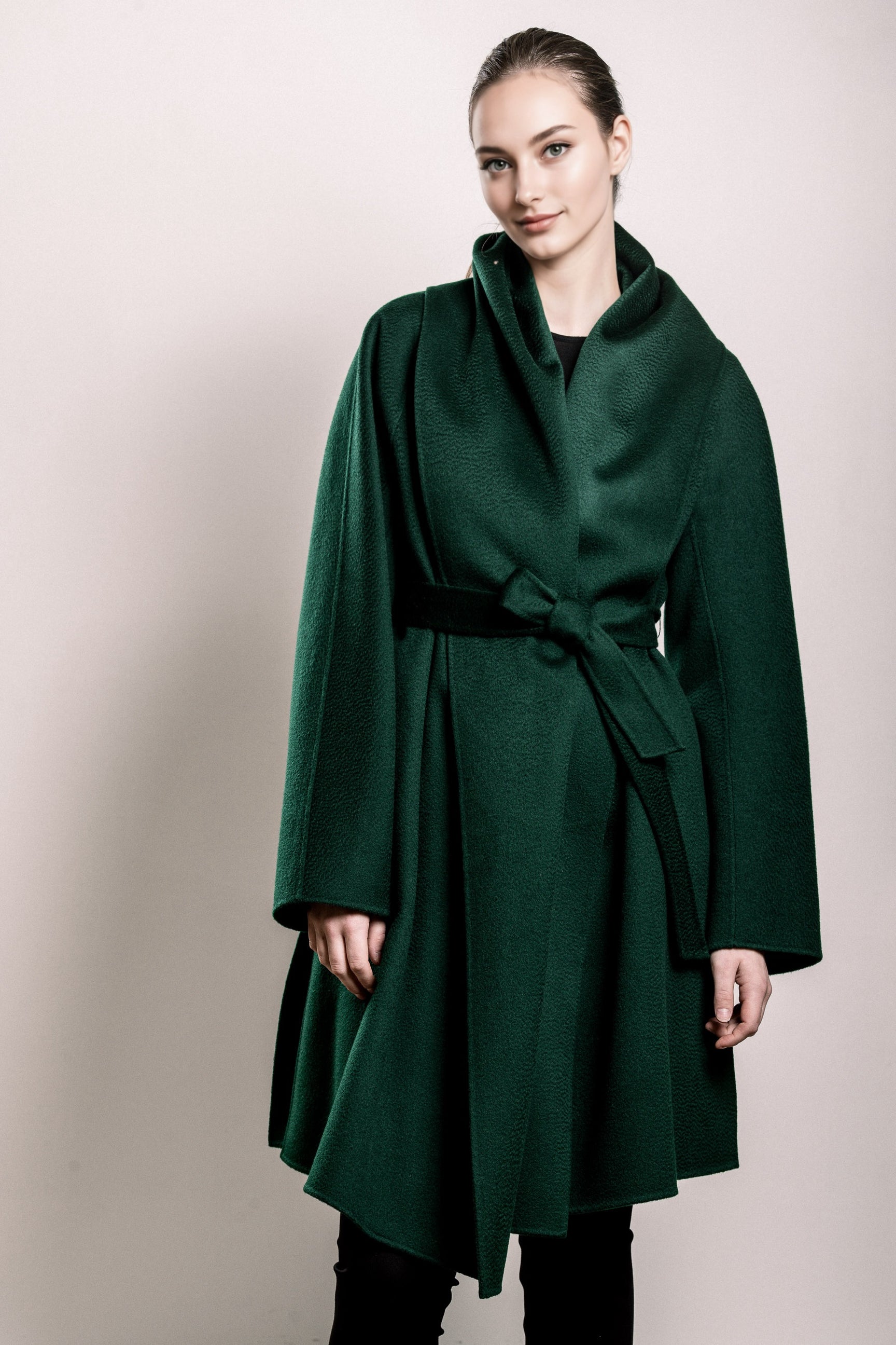Demi-Couture Cashmere Shawl Collar Overcoat - Emerald