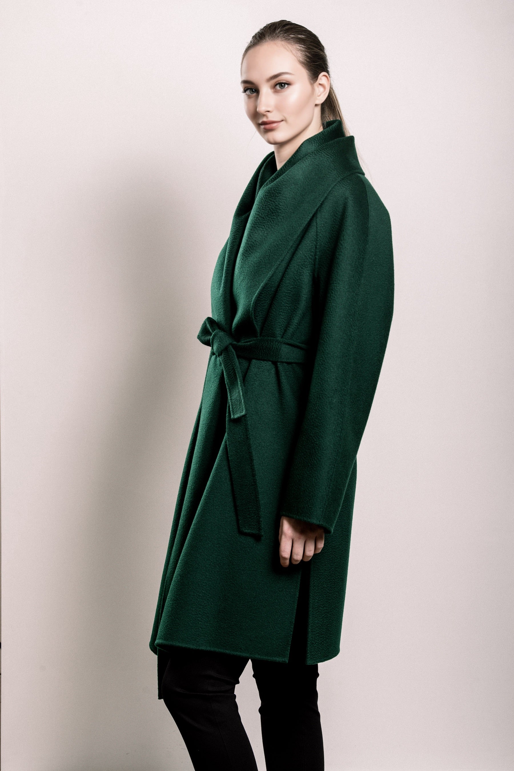 Demi-Couture Cashmere Shawl Collar Overcoat - Emerald