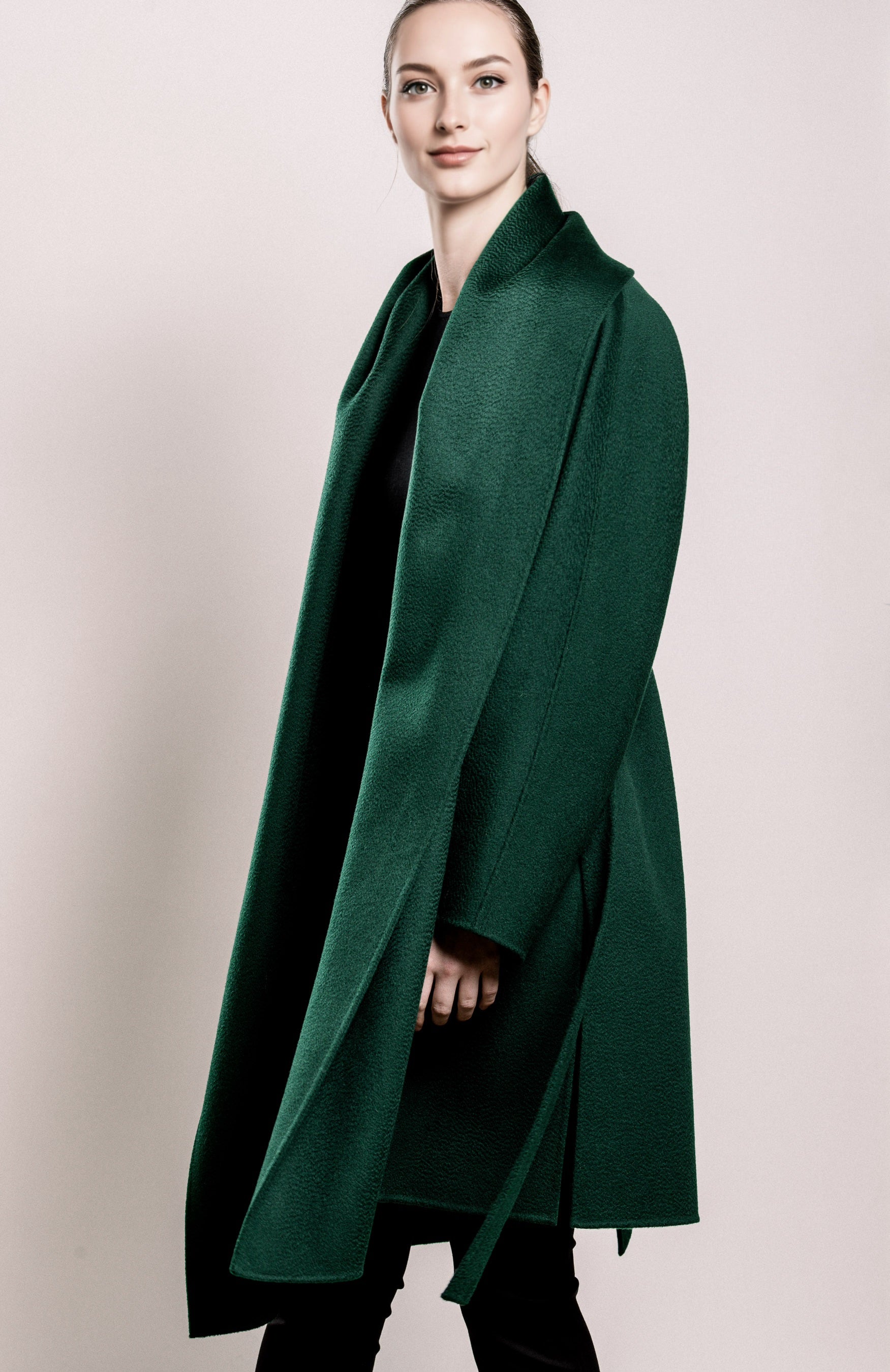 Demi-Couture Cashmere Shawl Collar Overcoat - Emerald