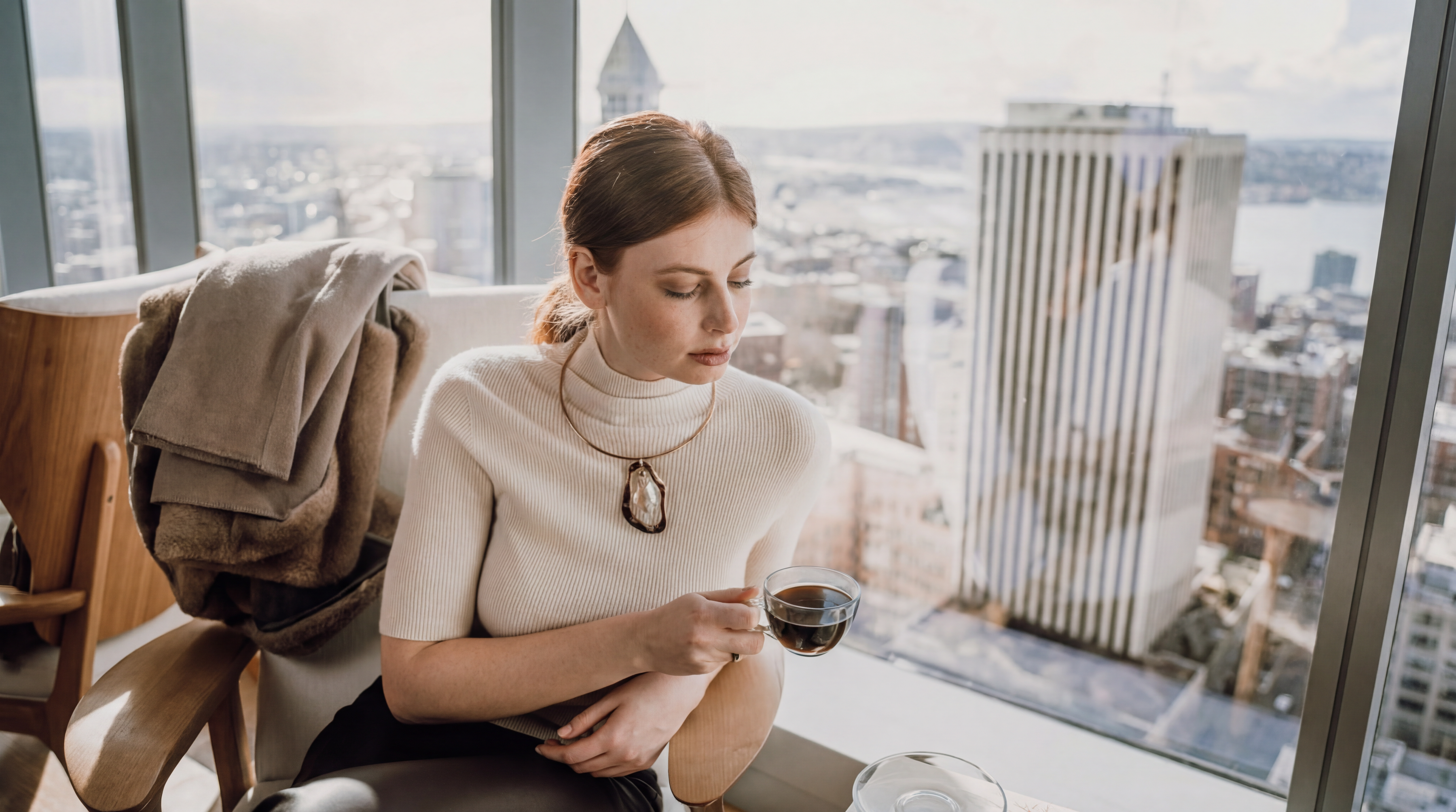 100% Cashmere Short Sleeve Turtle Neck Sweater - Nature White