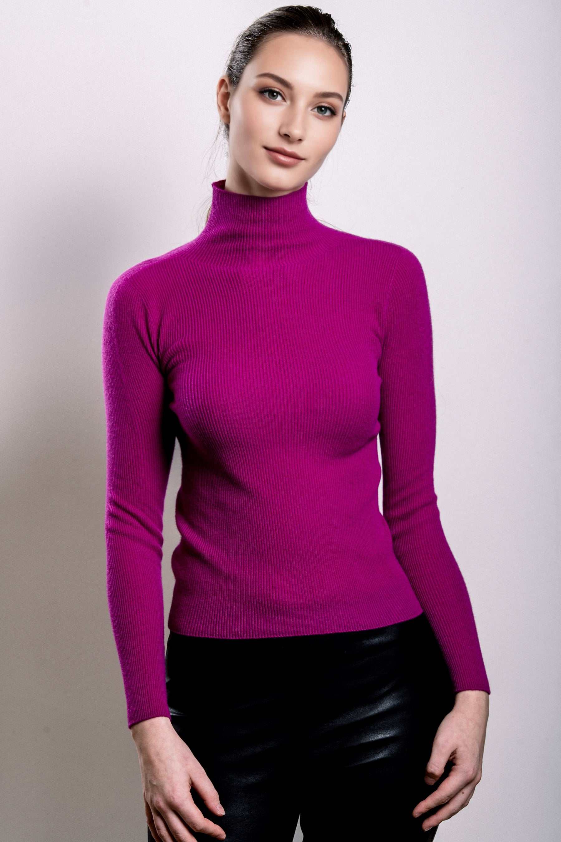 Cashmere Turtle Neck Sweater - Fuchsia – Luly Yang Couture