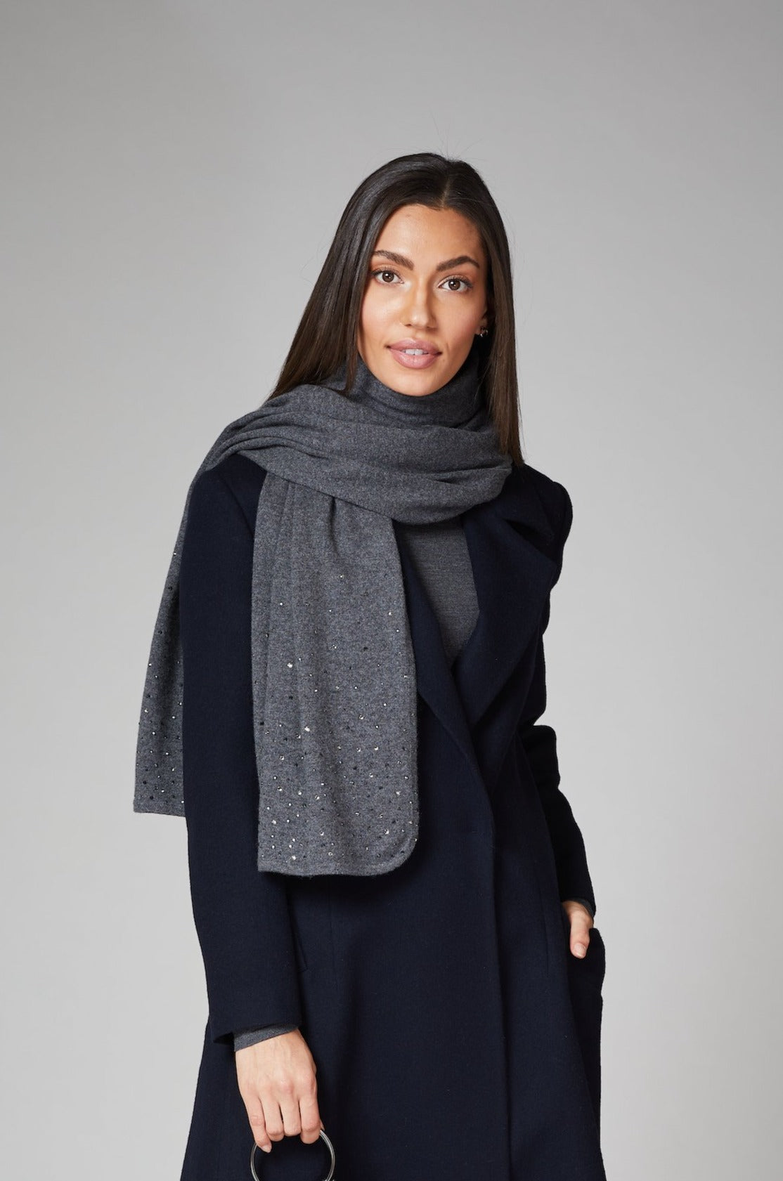 Heather Grey Crystal Cashmere Shawl