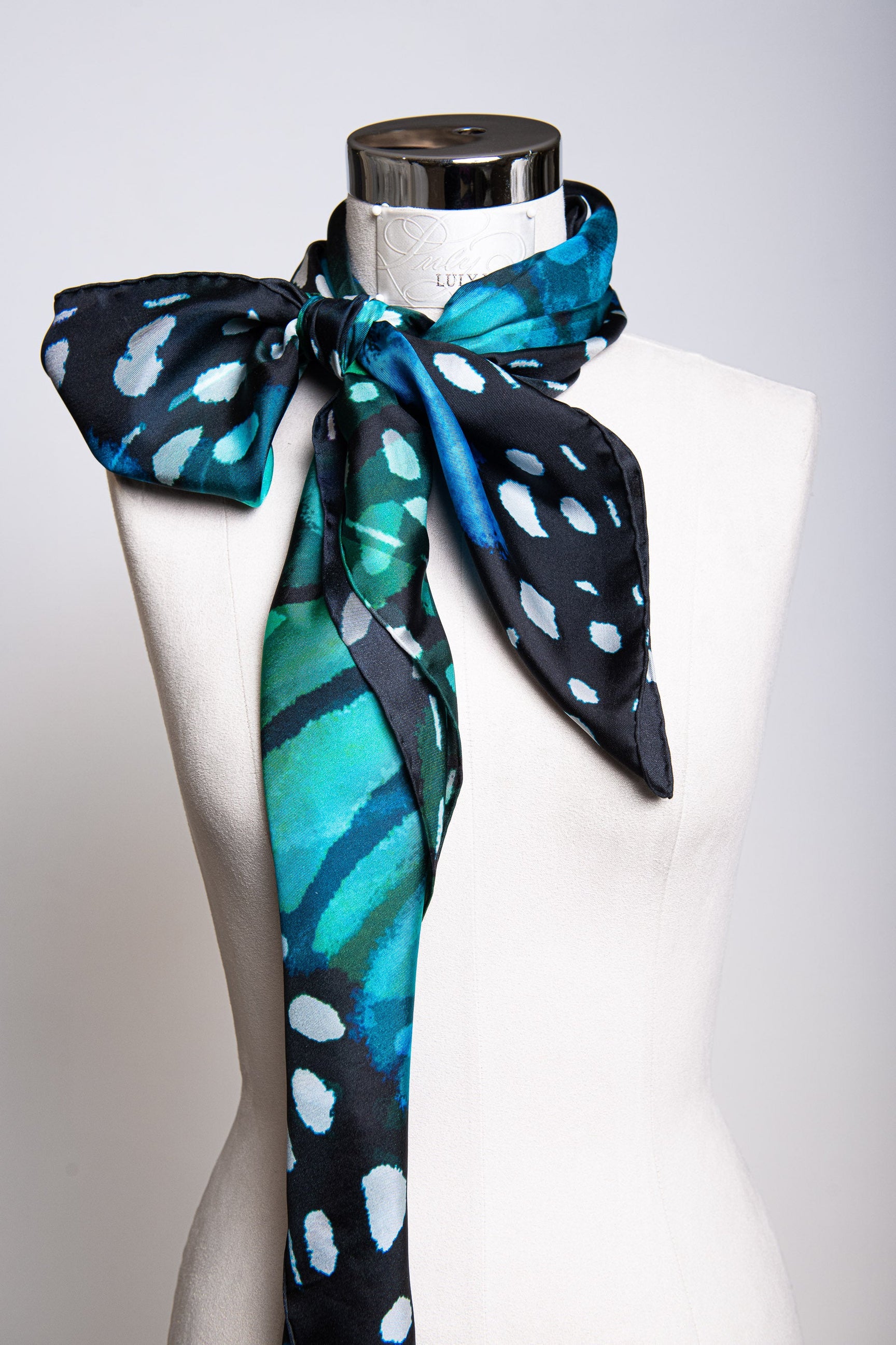 Luly Yang Signature Blue Monarch Silk Scarf