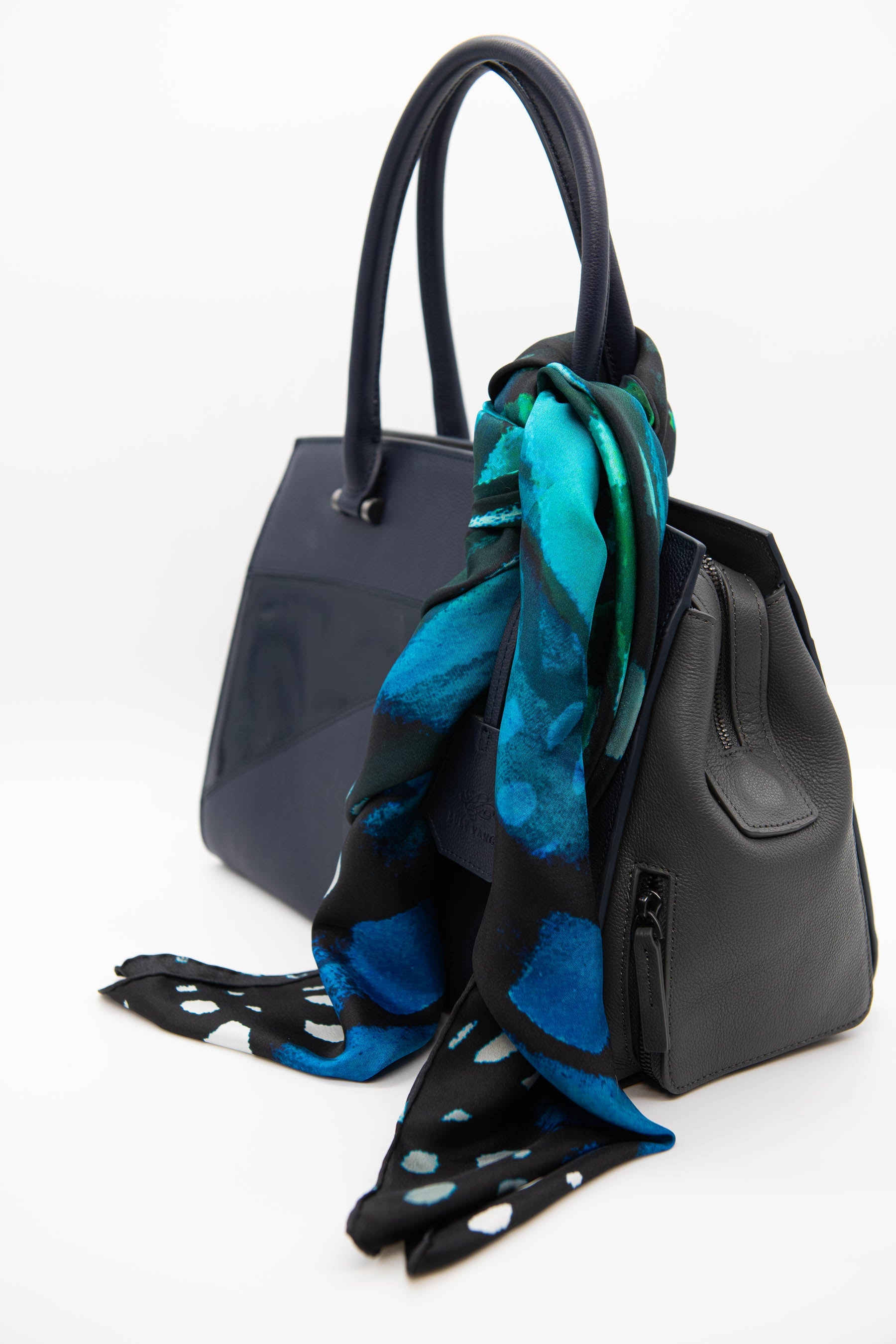 Luly Yang Signature Blue Monarch Silk Scarf