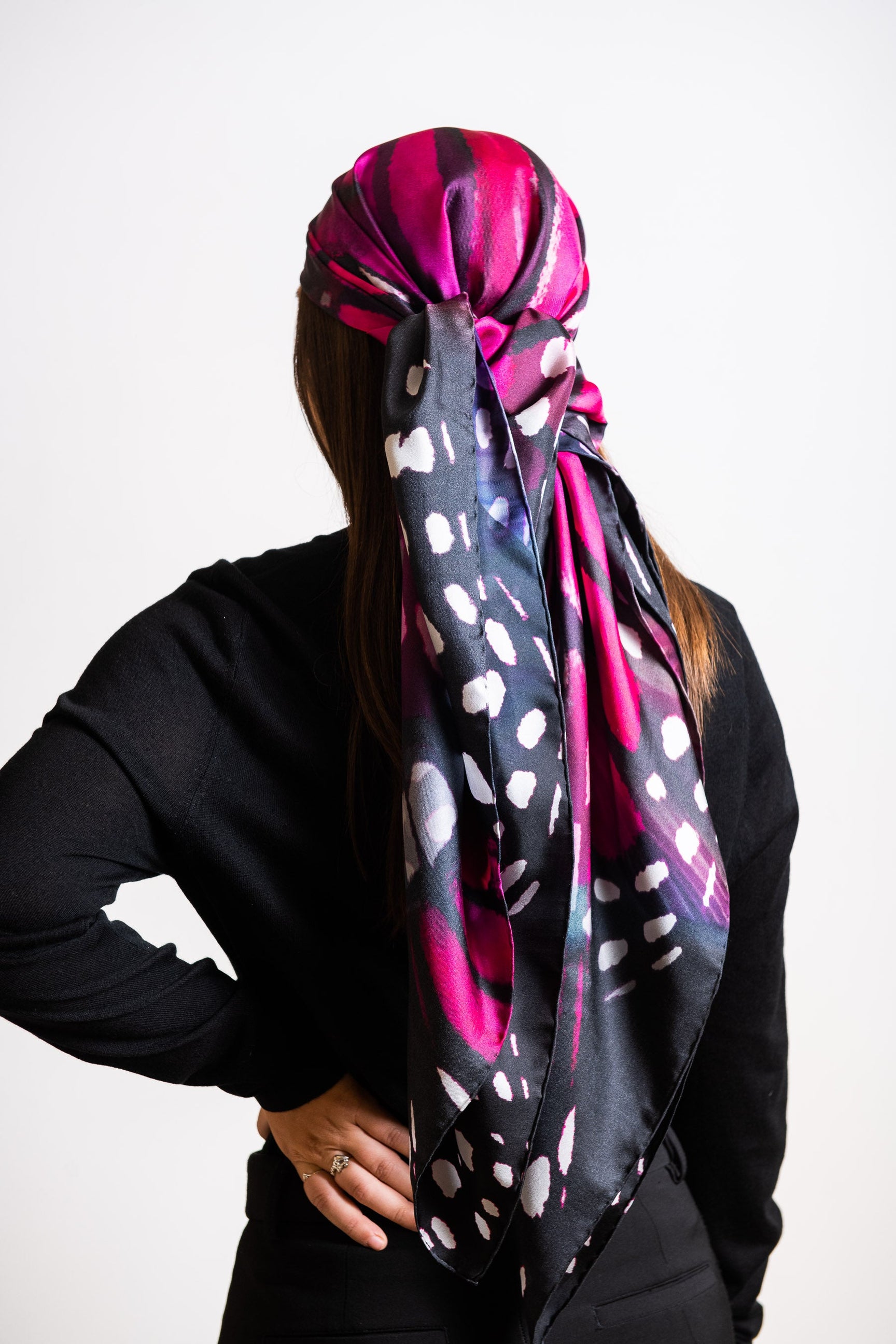 Luly Yang Signature Fuchsia Monarch Silk Scarf