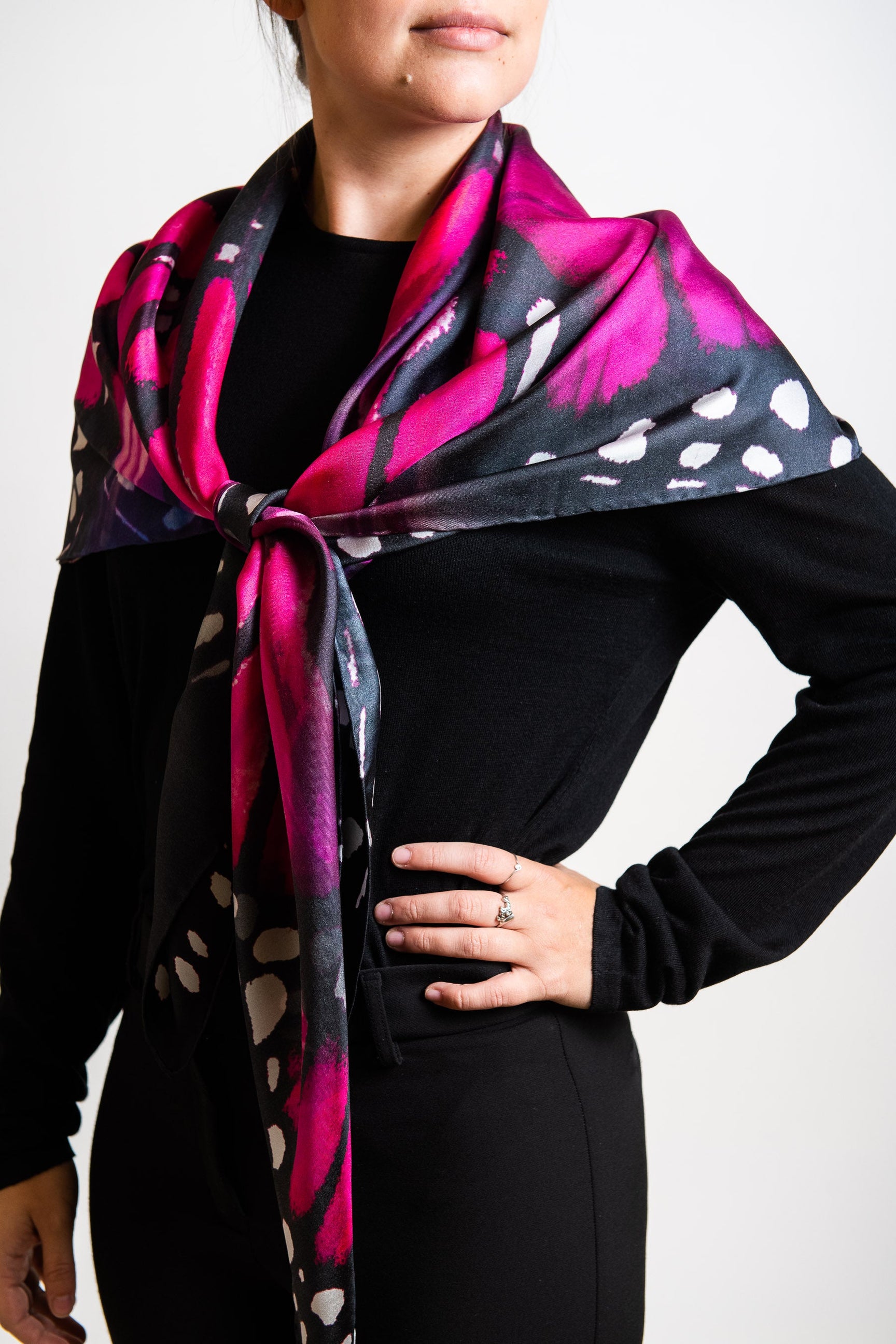 Luly Yang Signature Fuchsia Monarch Silk Scarf