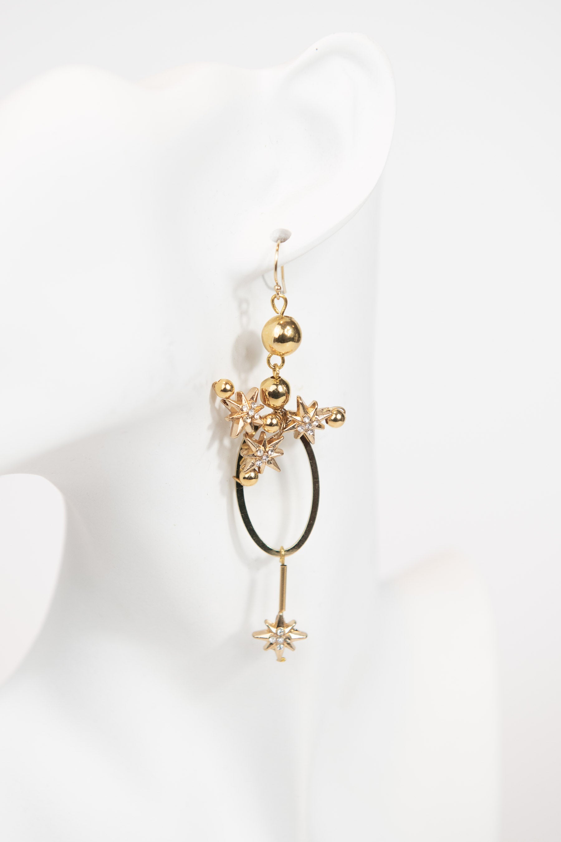 Asymmetrical celestial oval drop earrings - gold