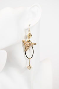 Asymmetrical celestial oval drop earrings - gold