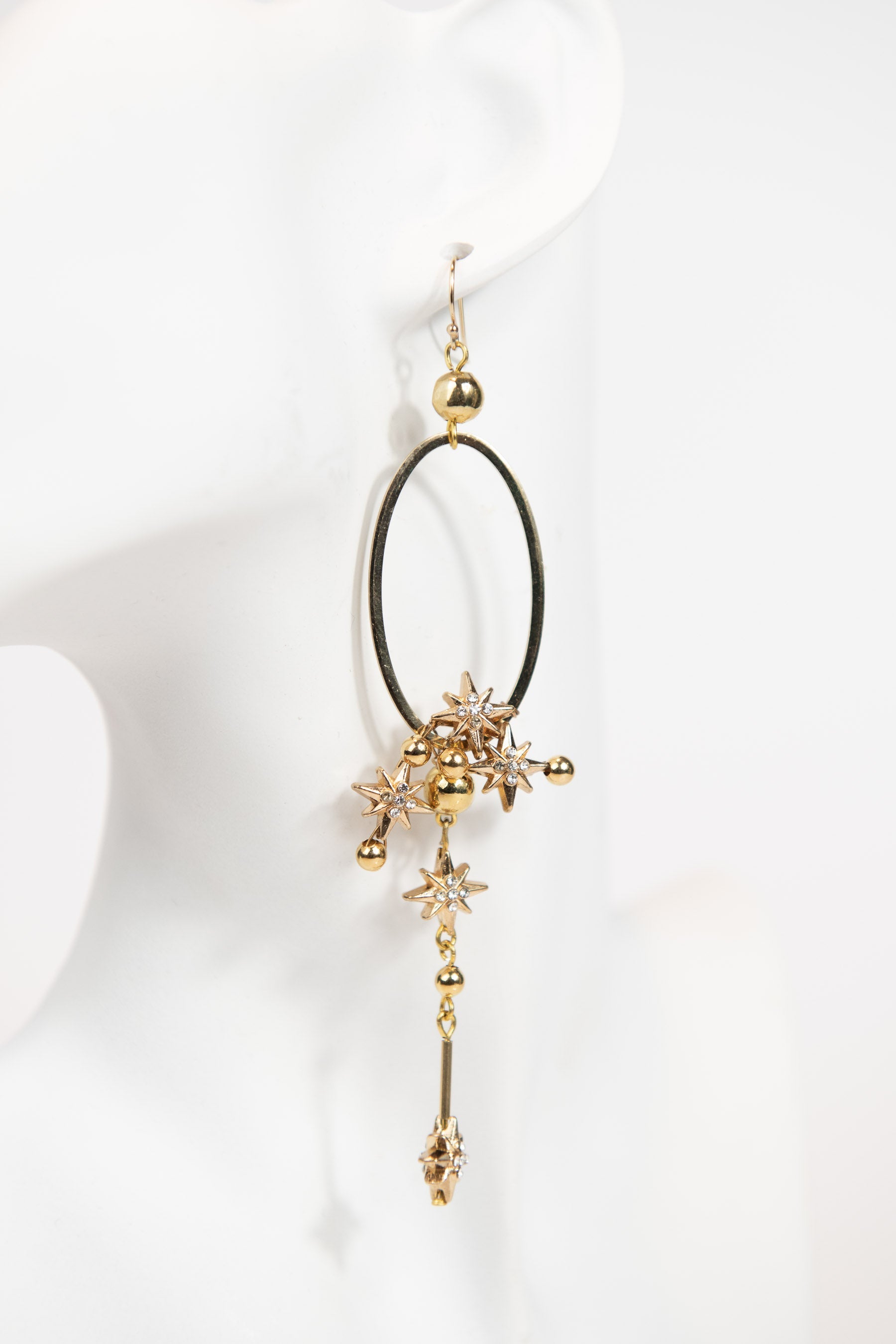 Asymmetrical celestial oval drop earrings - gold