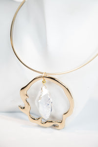 Gold metal collar necklace with organic Swarovski crystal pendant