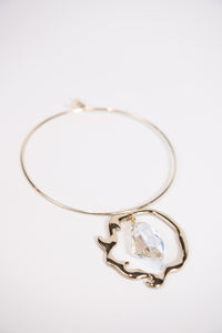 Gold metal collar necklace with organic Swarovski crystal pendant