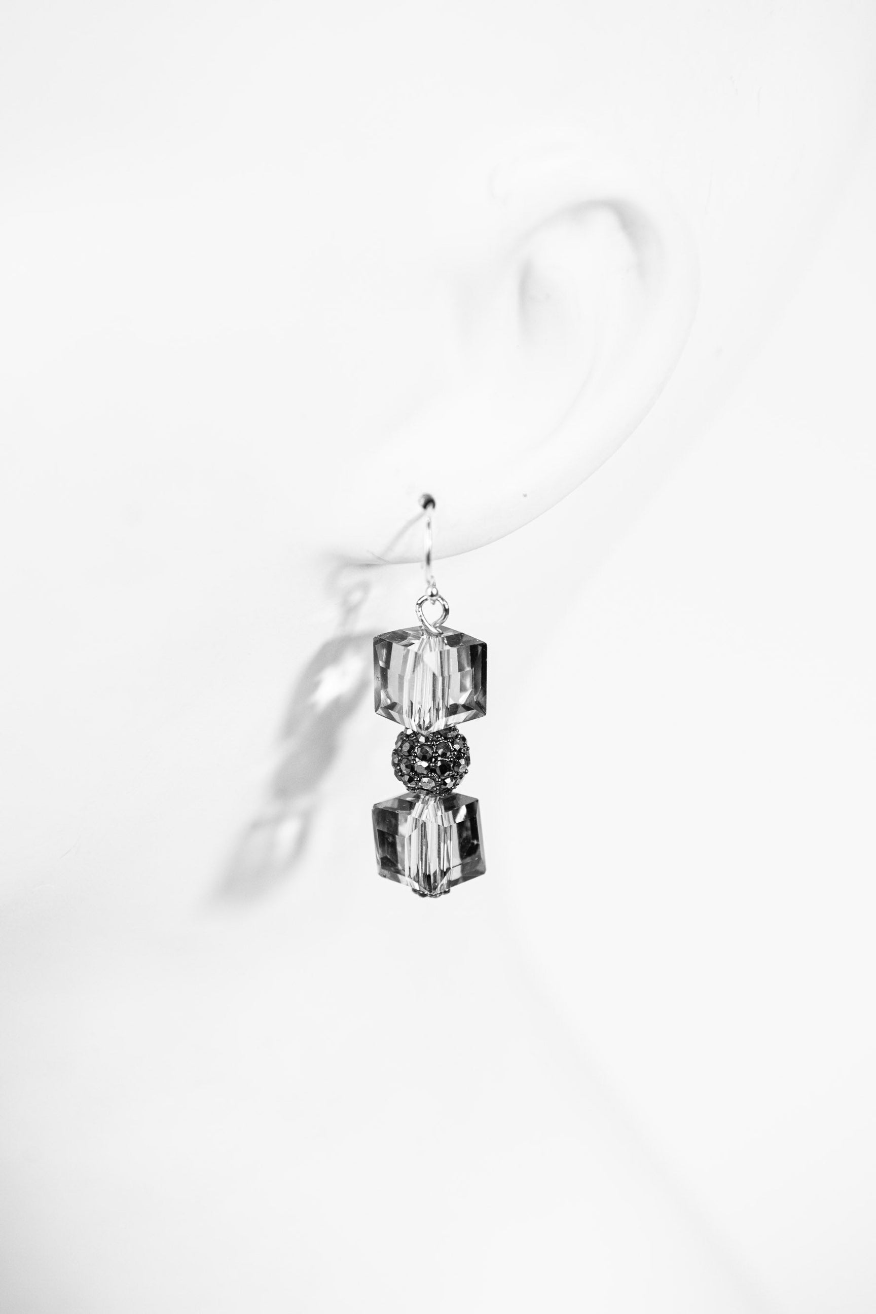 Gunmetal cube crystal drop earrings