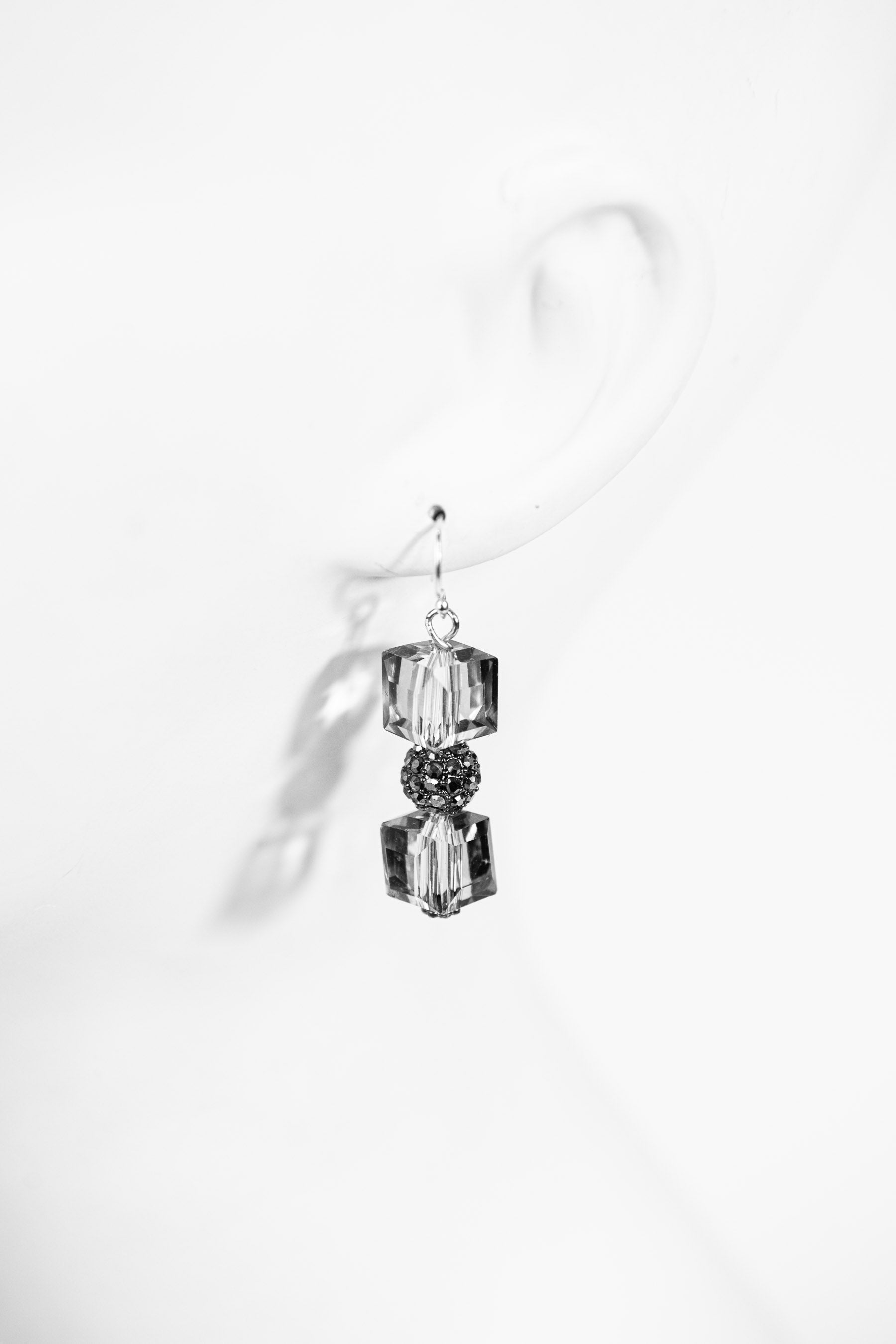 Gunmetal cube crystal drop earrings
