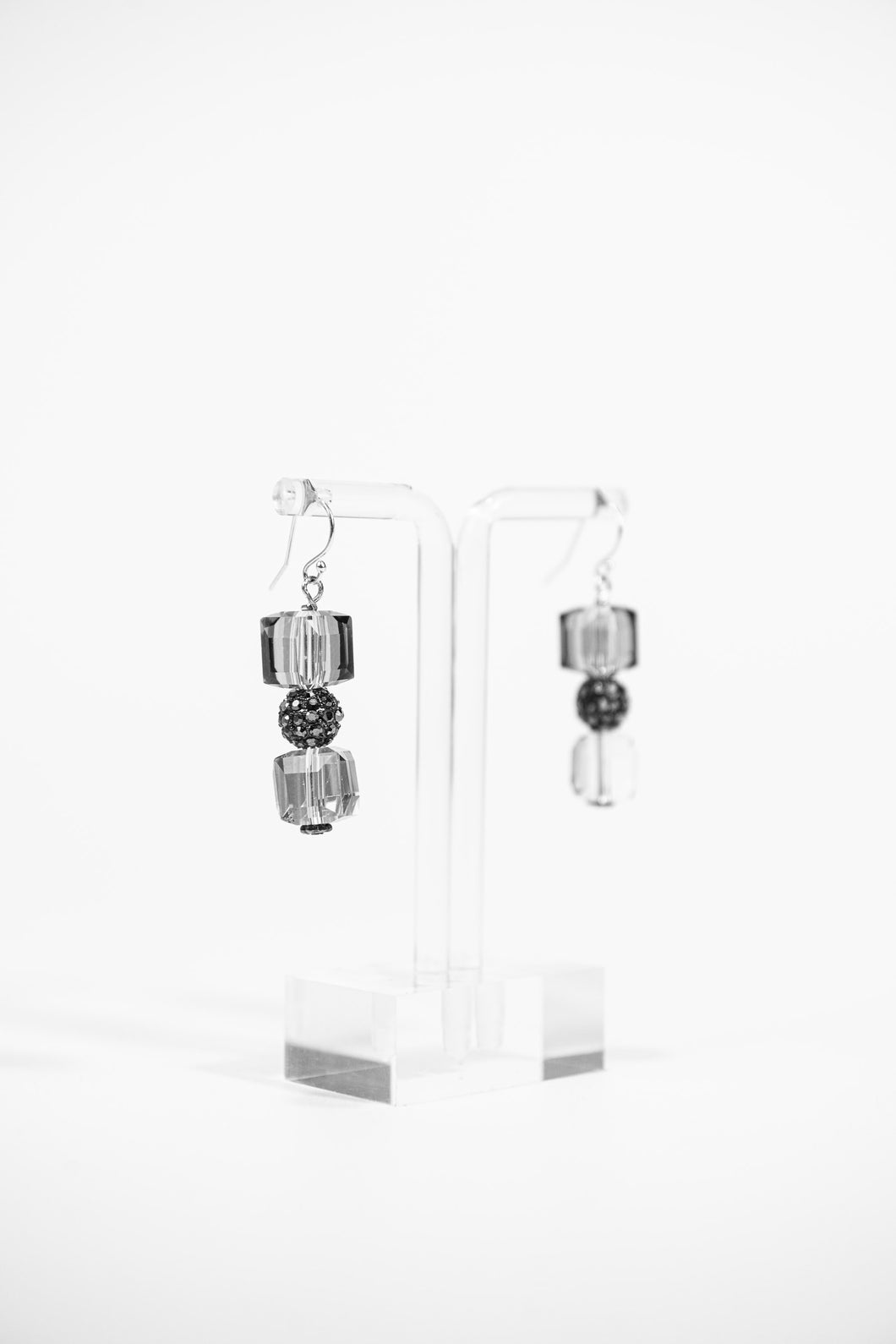 Gunmetal cube crystal drop earrings