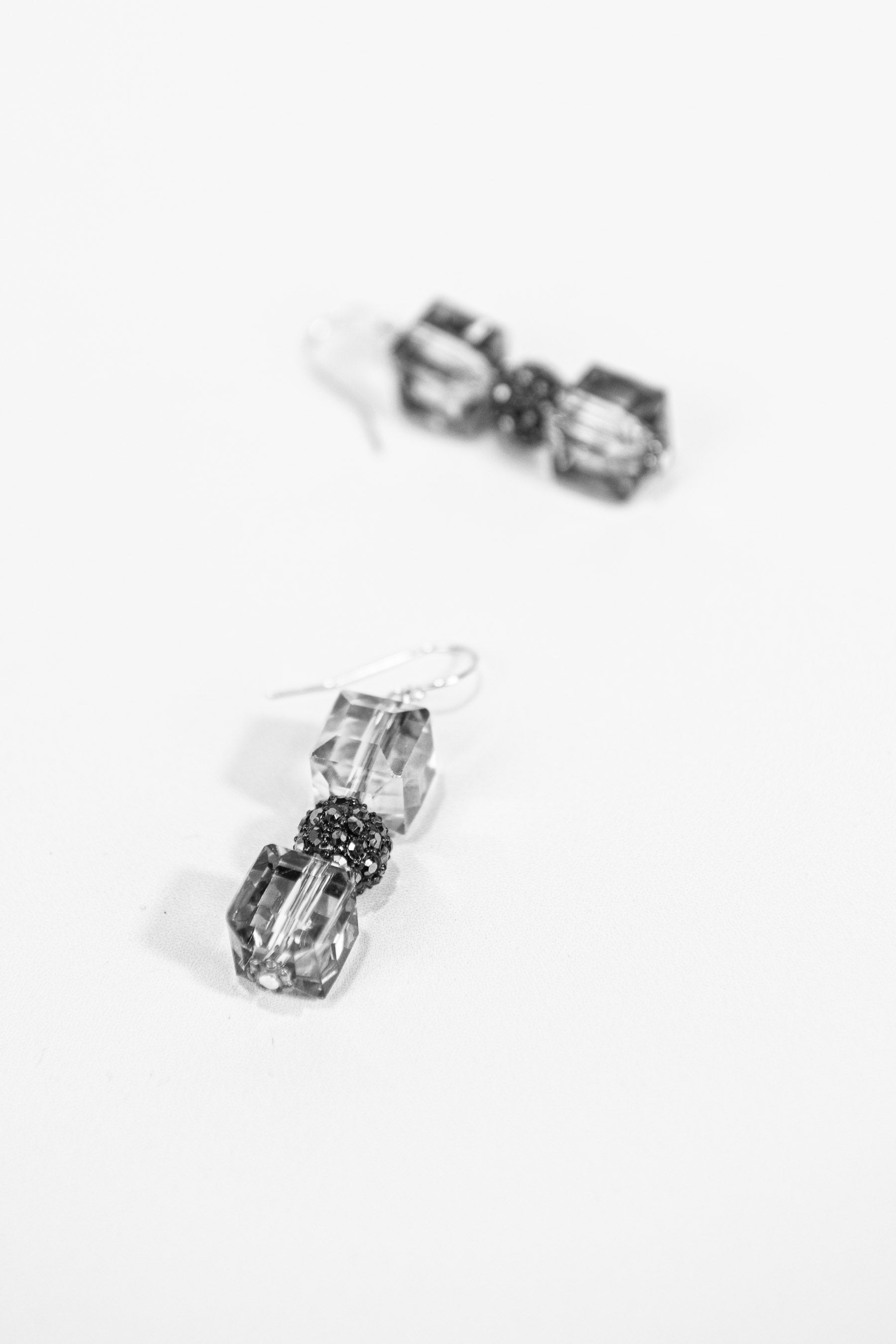 Gunmetal cube crystal drop earrings