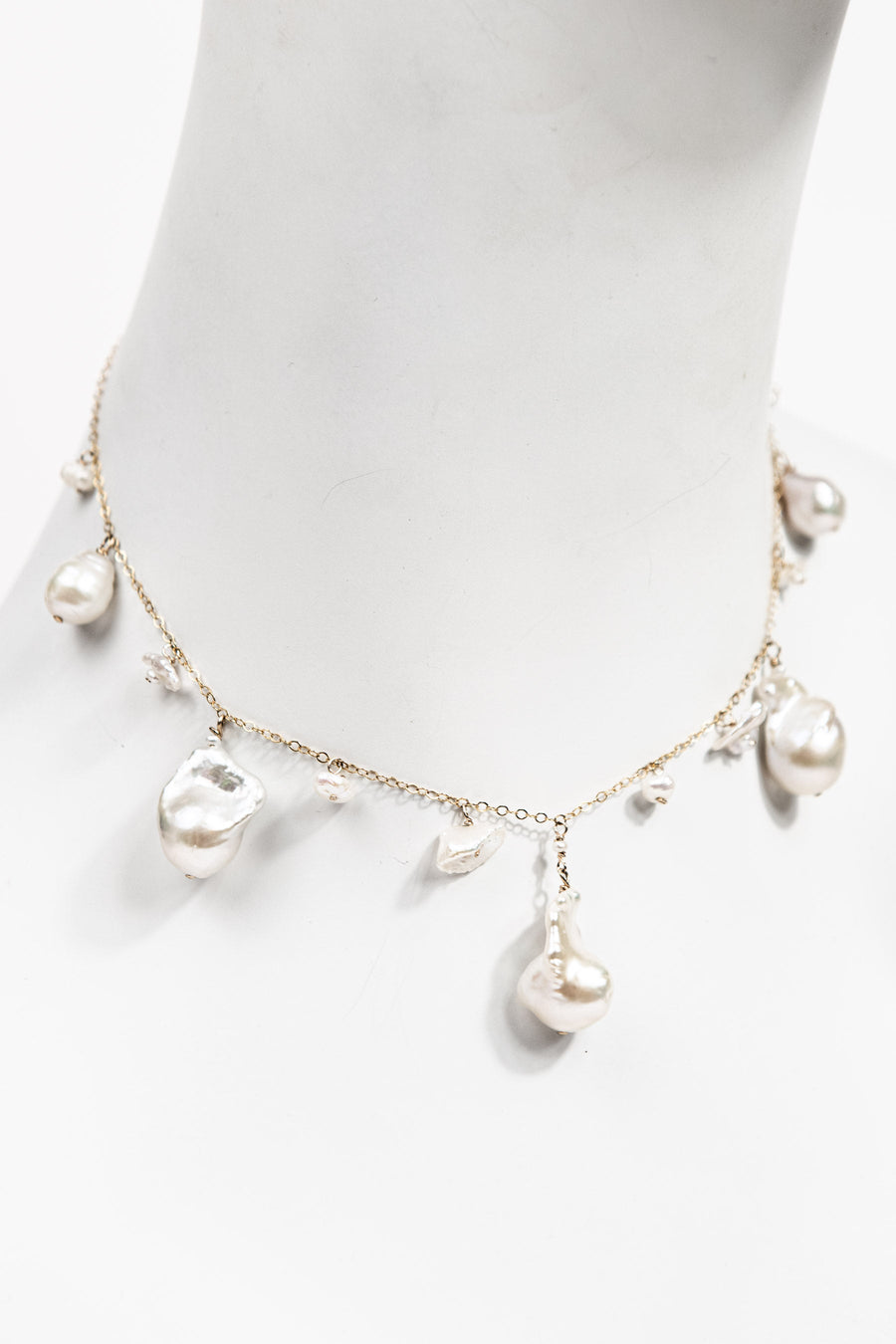 Graduated drop baroque pearl necklace with 14K gold filled chain