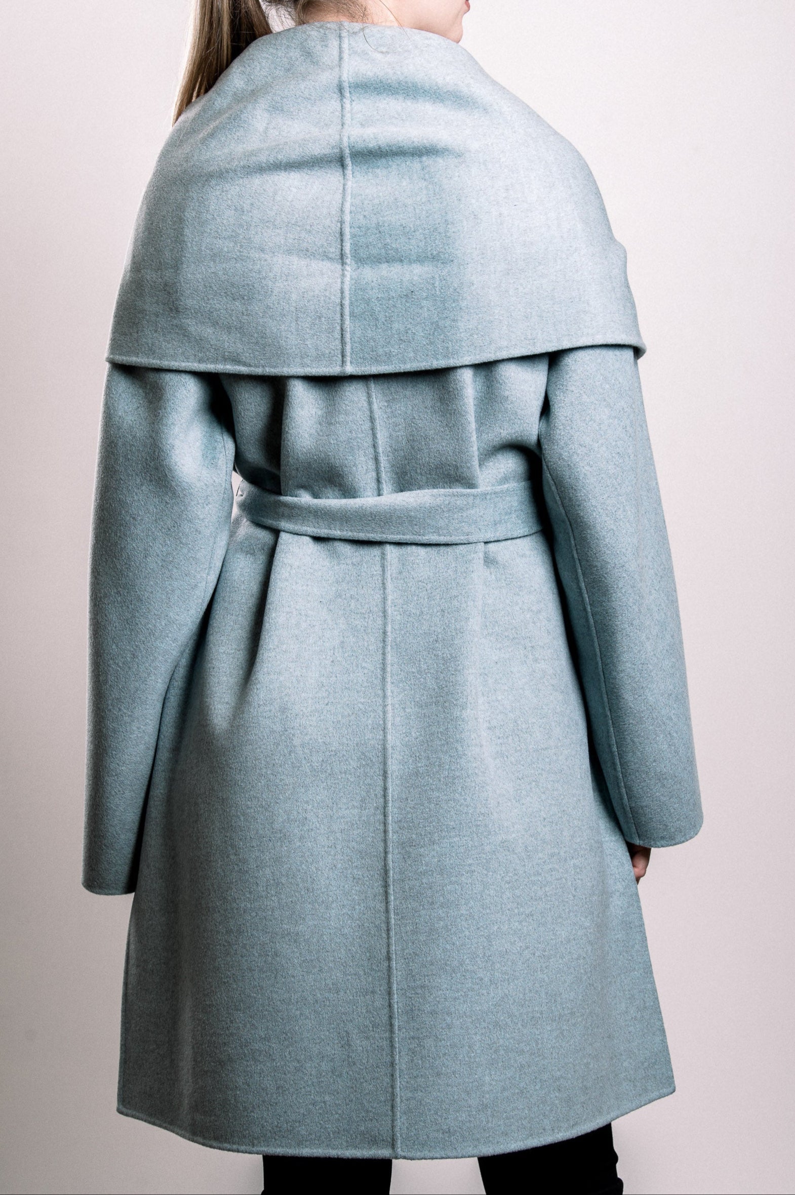 Demi-Couture Wool Belted Overcoat - Light Blue