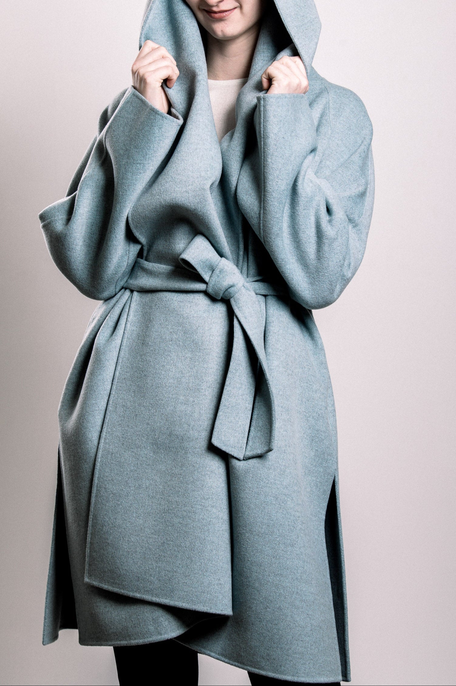 Demi-Couture Wool Belted Overcoat - Light Blue