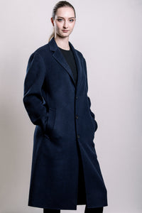 Demi-Couture Wool & Silk Overcoat -  Dark Navy