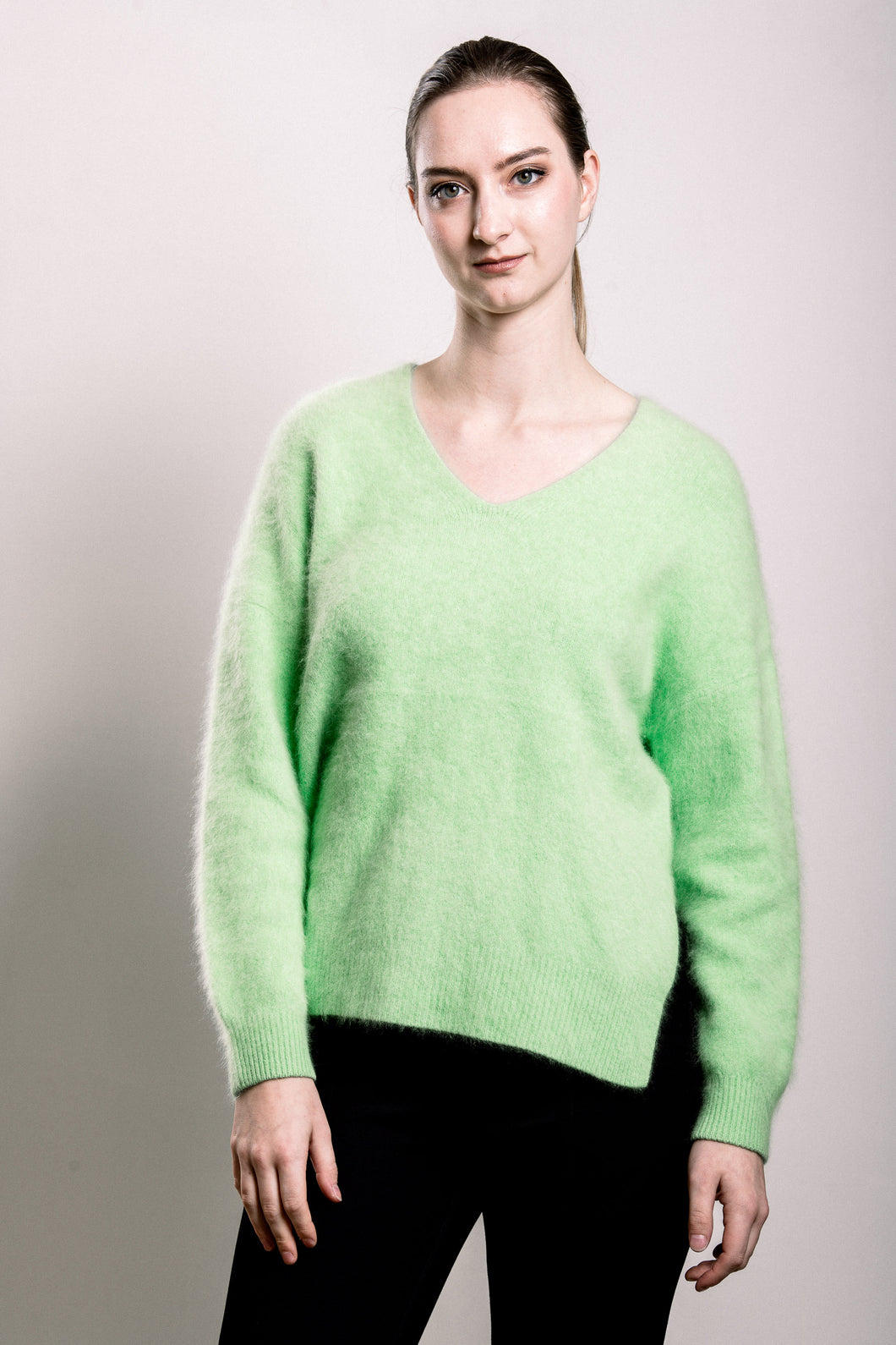 Plush V-neck Sweater - Apple Green