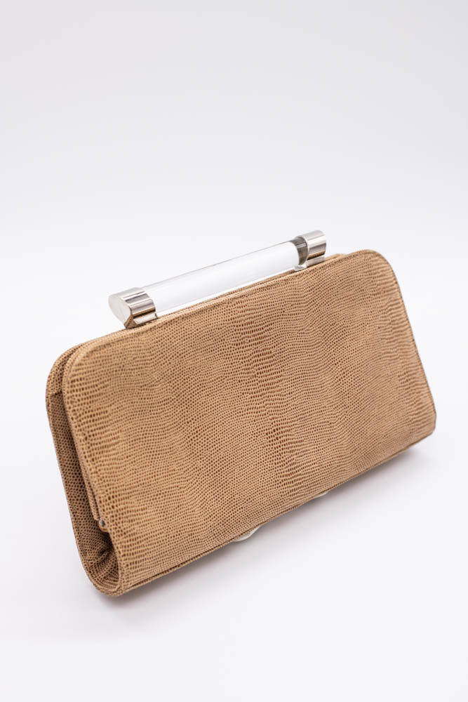 Pebble Embossed Leather and Lucite Clutch