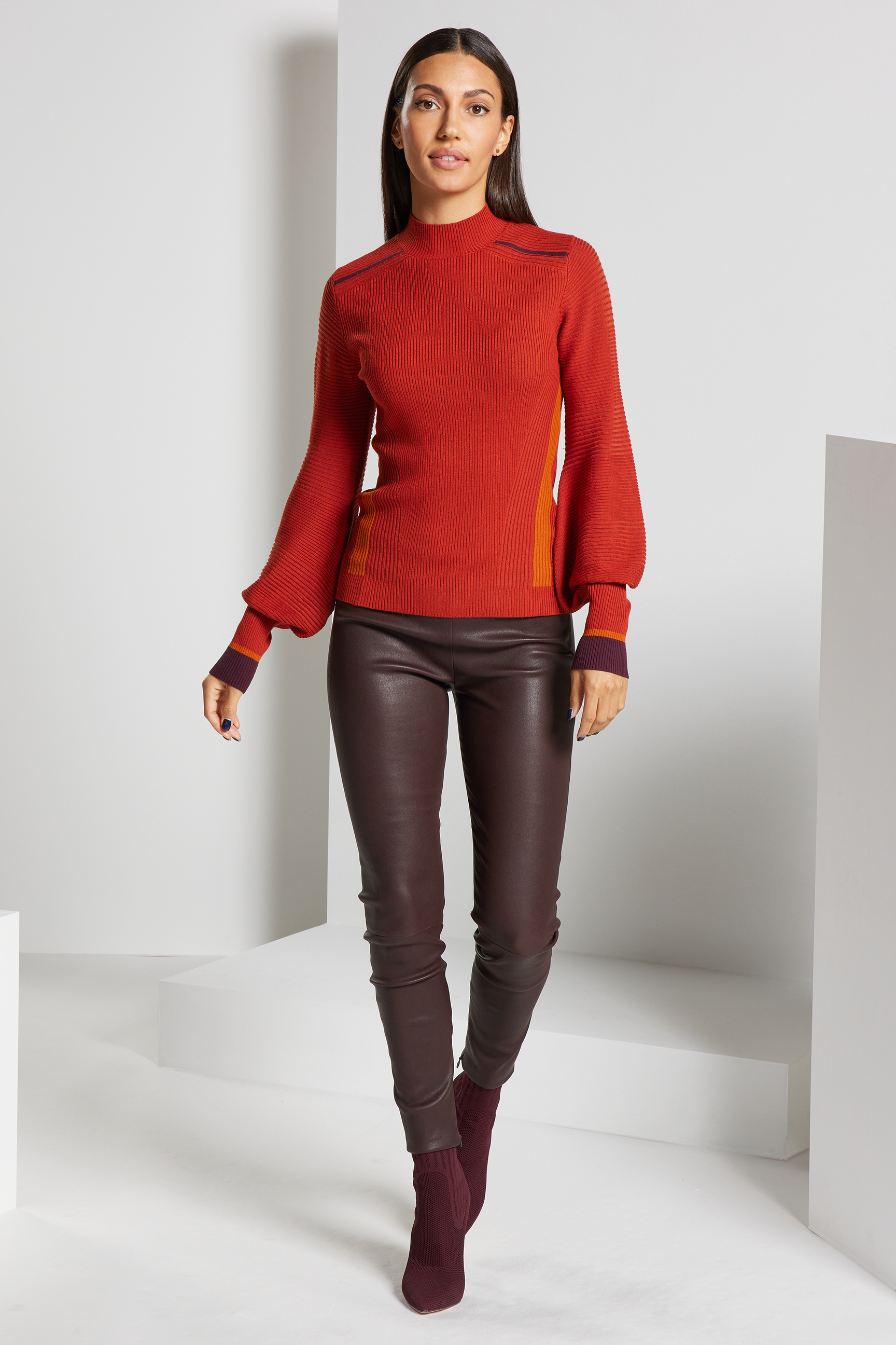 Pathway Ribbed Mock Neck Sweater - Burnt Orange