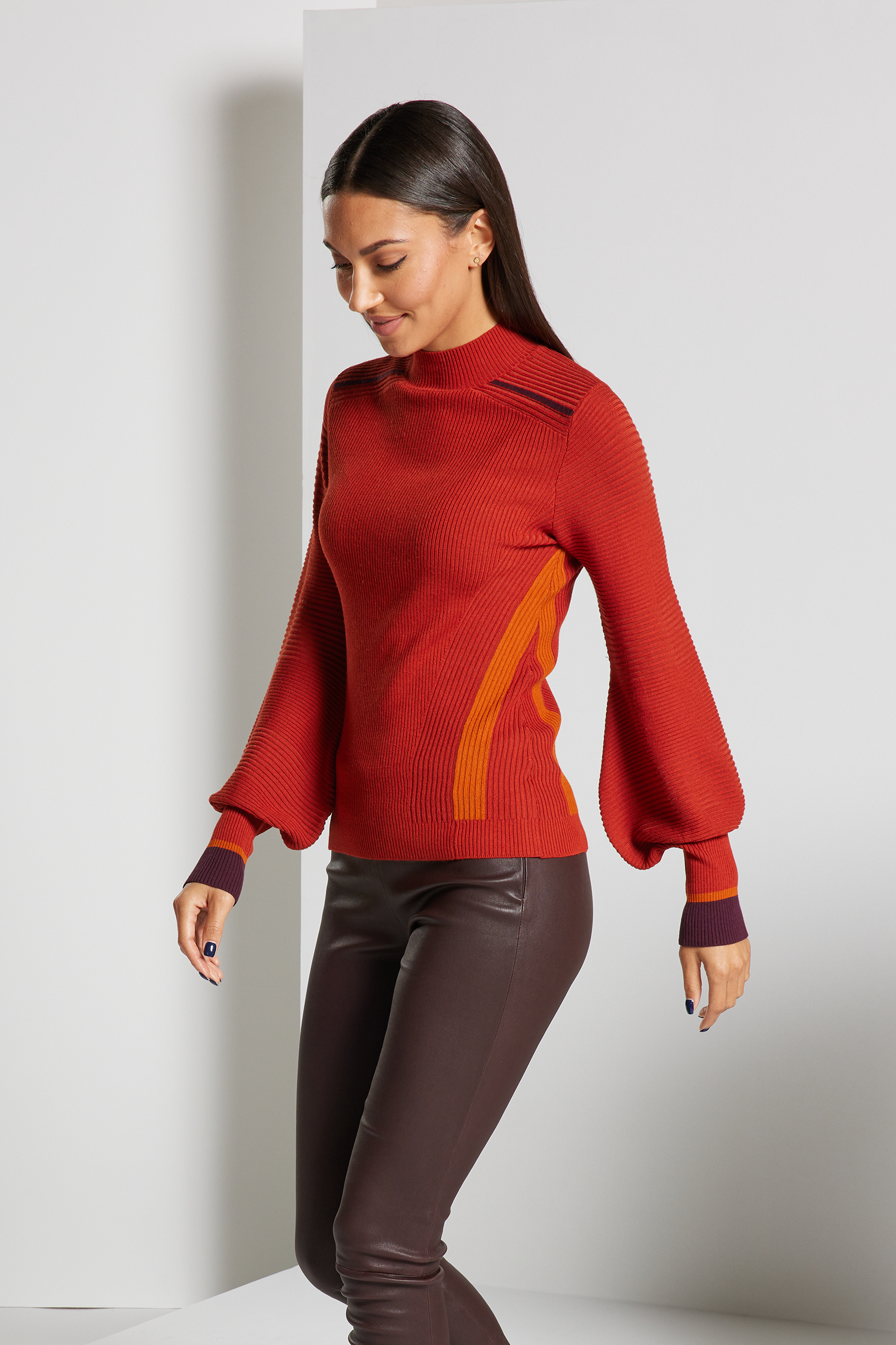 Pathway Ribbed Mock Neck Sweater - Burnt Orange