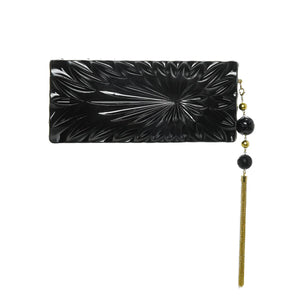 Black Hand Carved Resin Long Rectangular Clutch