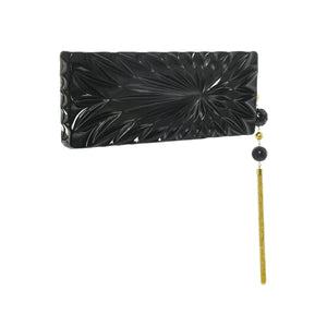 Black Hand Carved Resin Long Rectangular Clutch