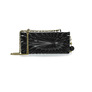 Black Hand Carved Resin Long Rectangular Clutch