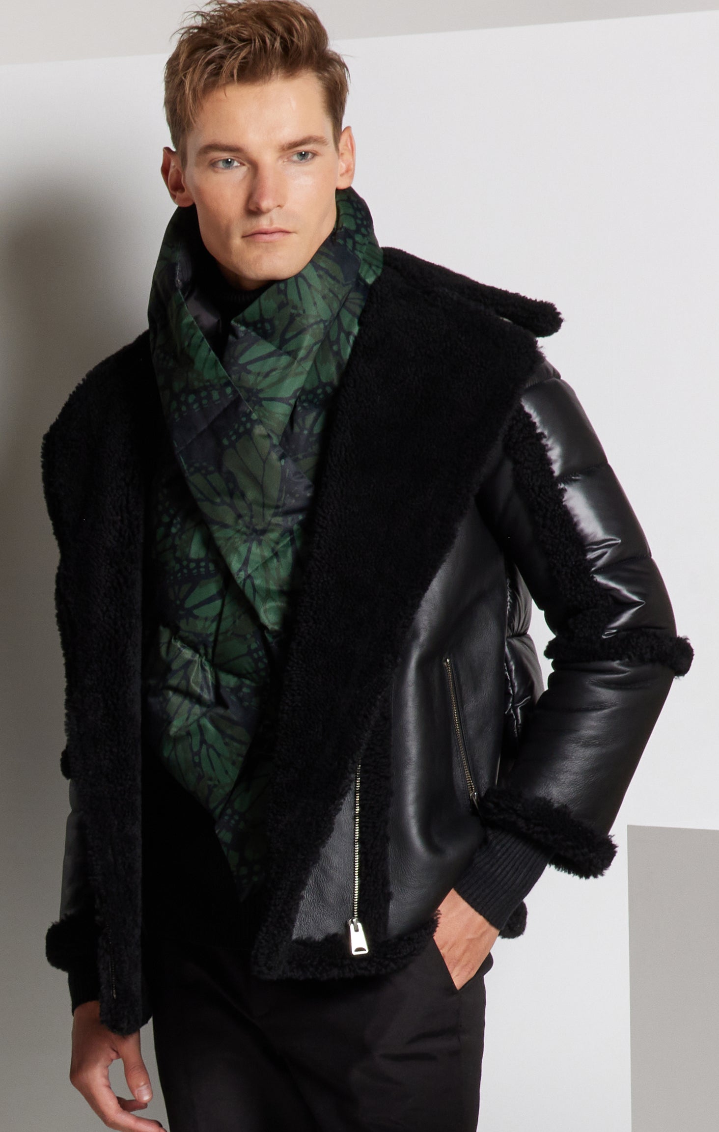 Urban Mixed Media Shearling Parka - Black