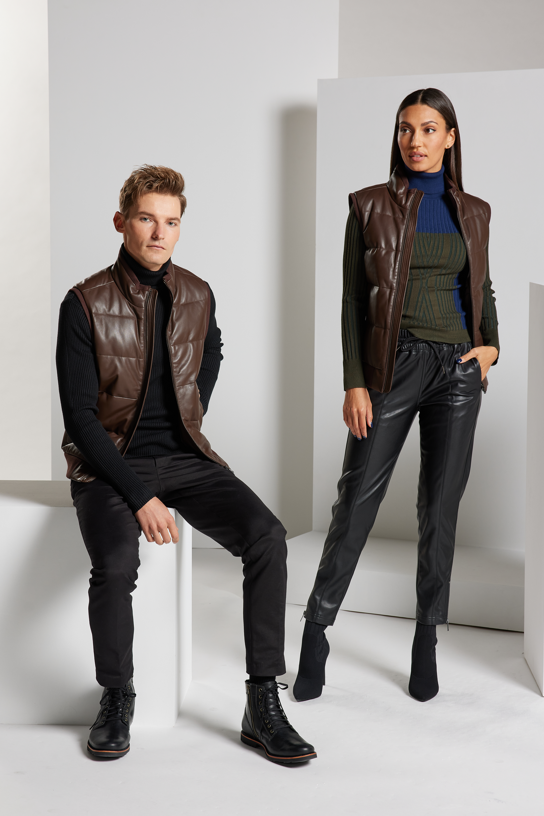 Leather Down Vest – Luly Yang Couture Leather Down Vest – Luly Yang Couture