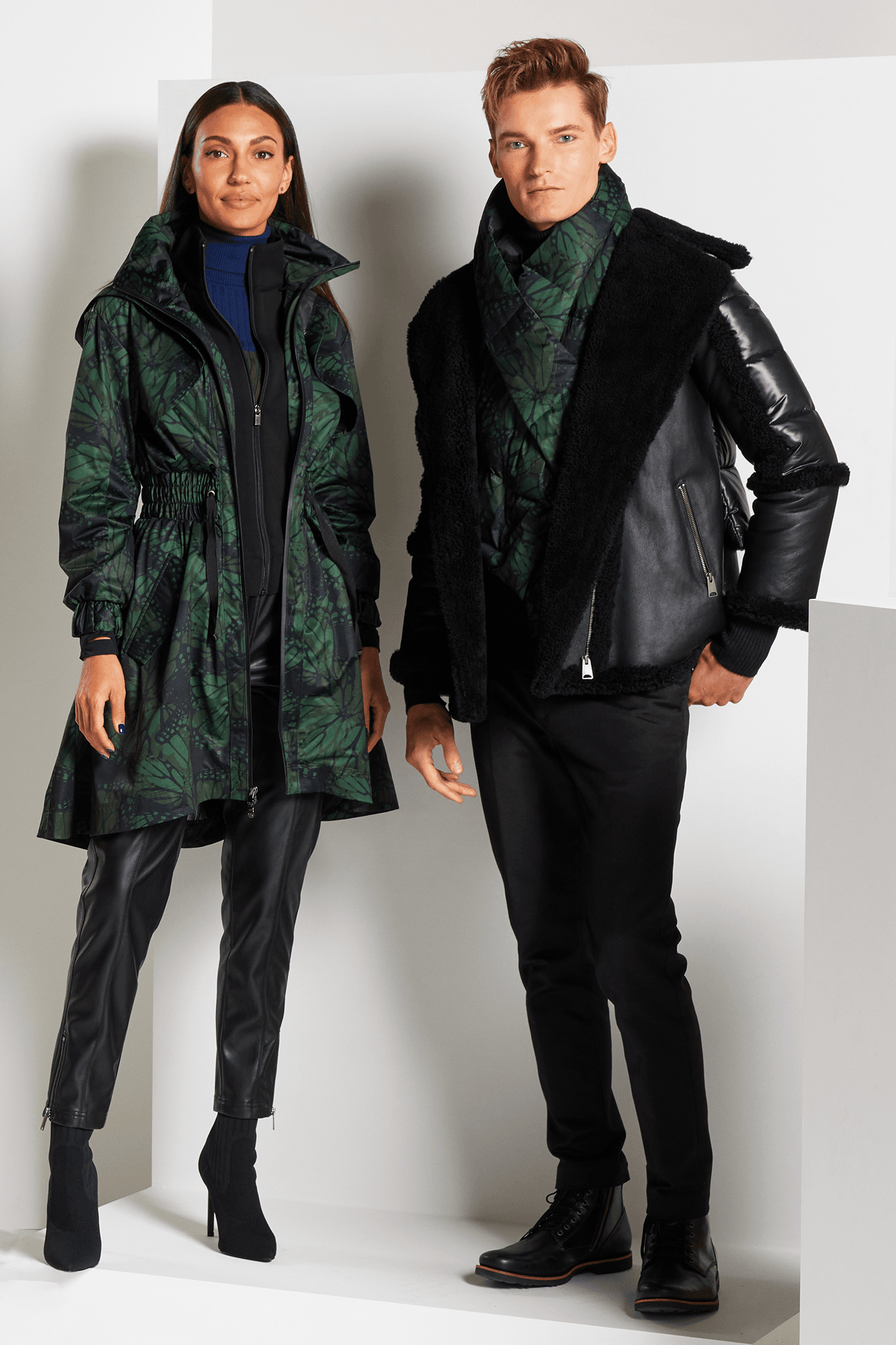 Urban Mixed Media Shearling Parka - Black