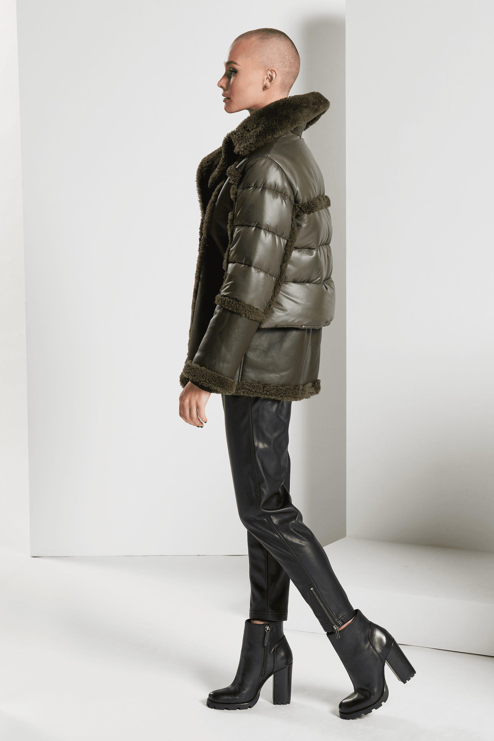 Urban Mixed Media Shearling Parka - Olivine