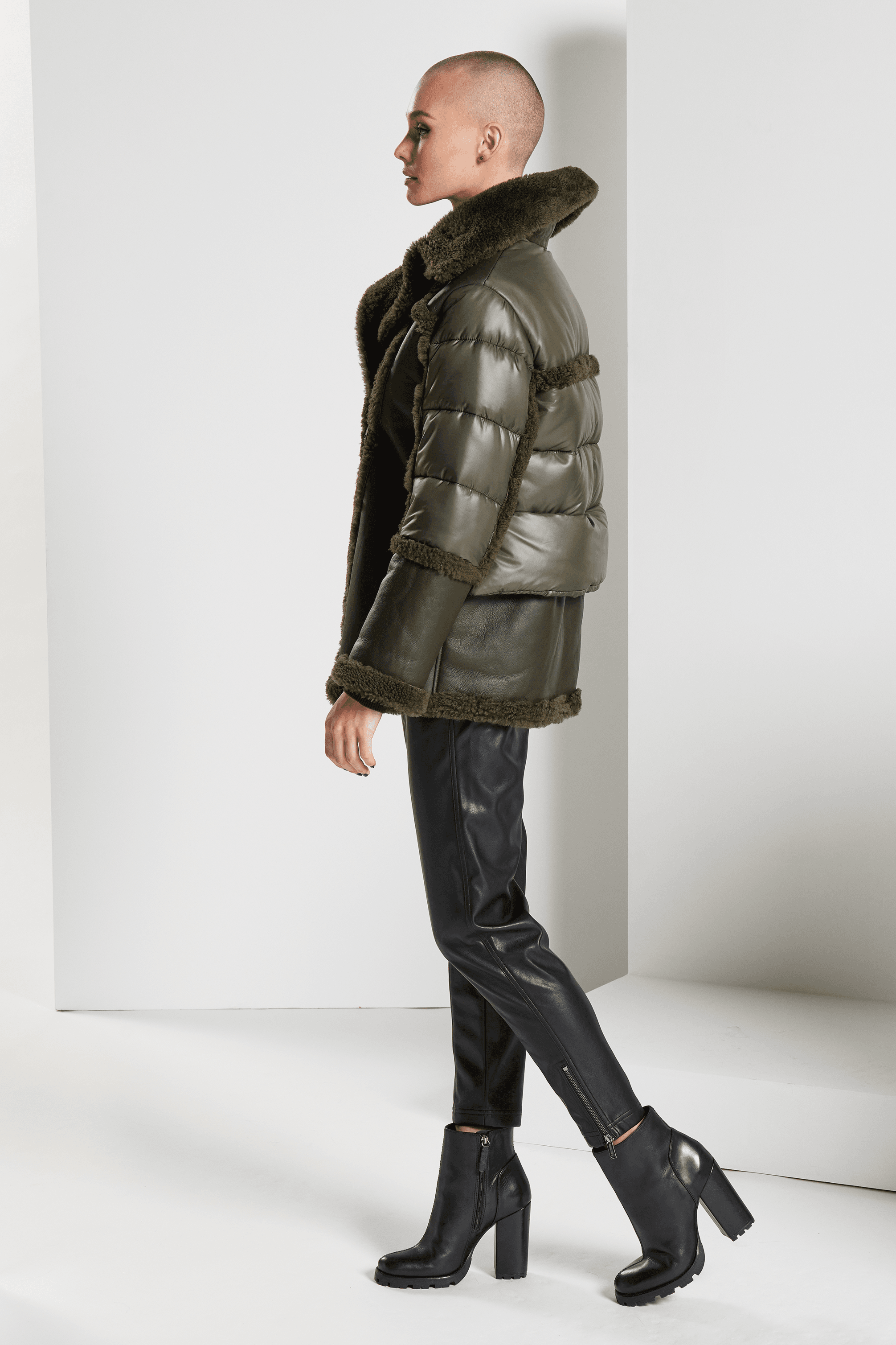 Urban Mixed Media Shearling Parka - Olivine