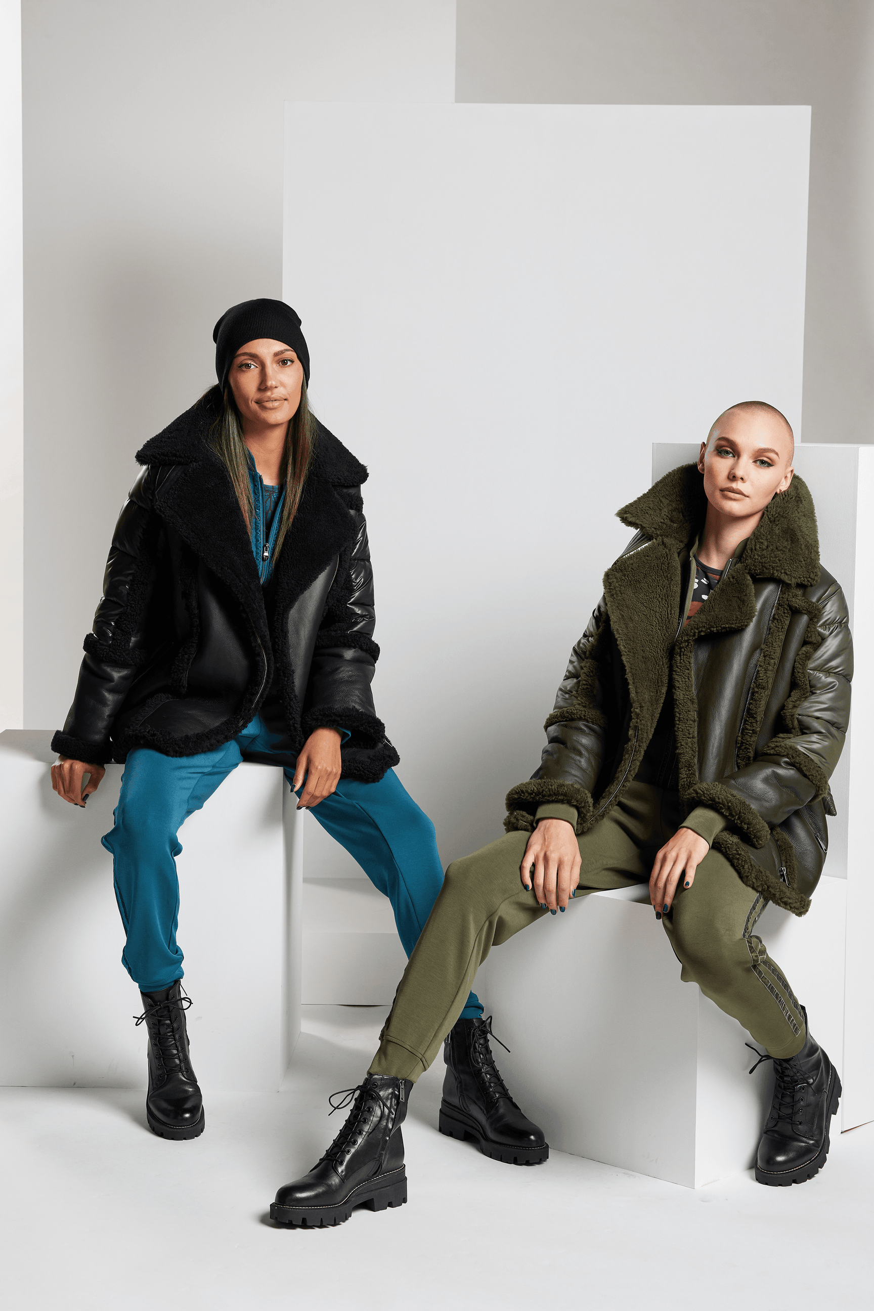 Urban Mixed Media Shearling Parka - Black