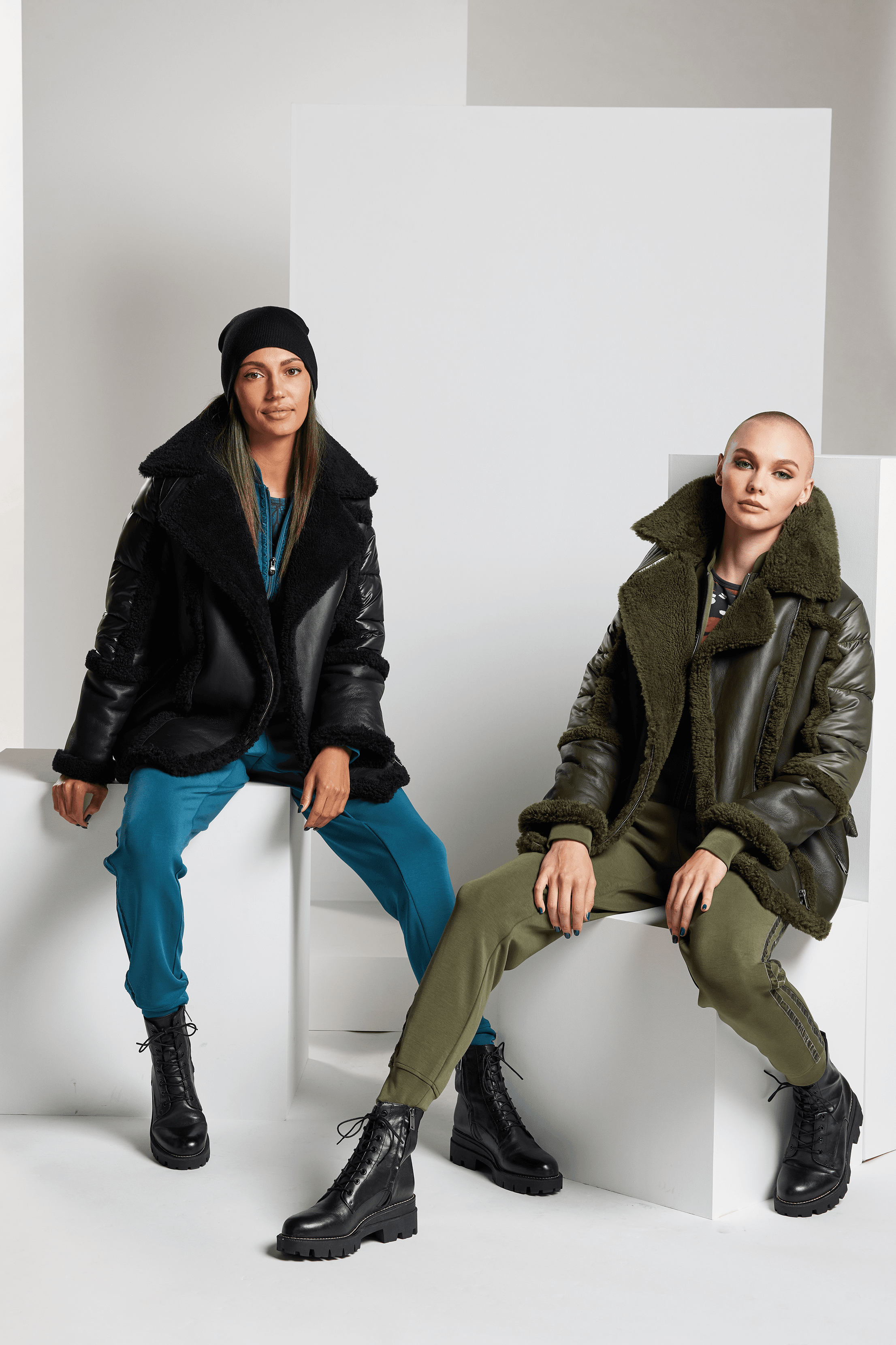 Urban Mixed Media Shearling Parka - Black