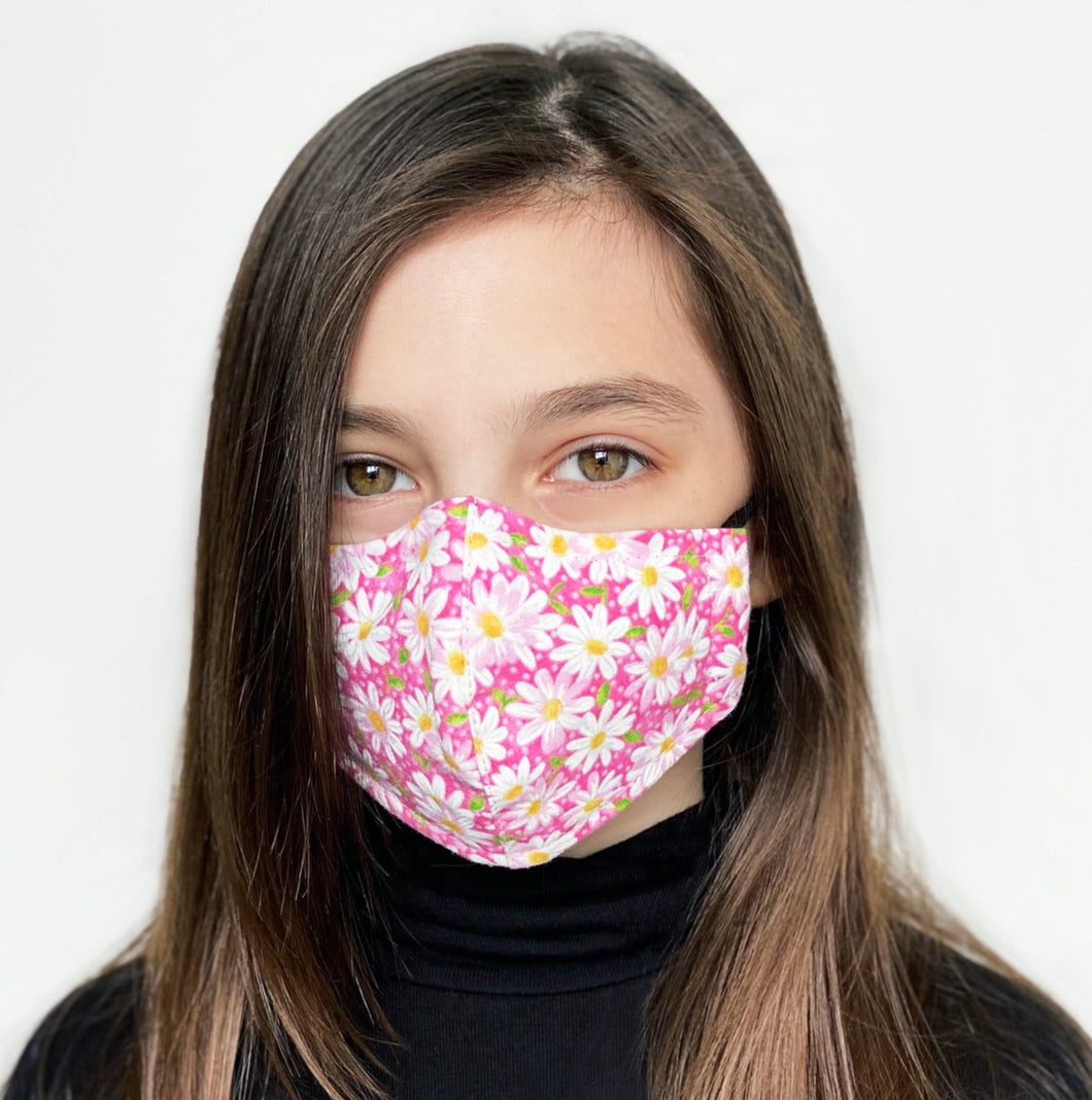 Pink Daisy Kid's Face Mask