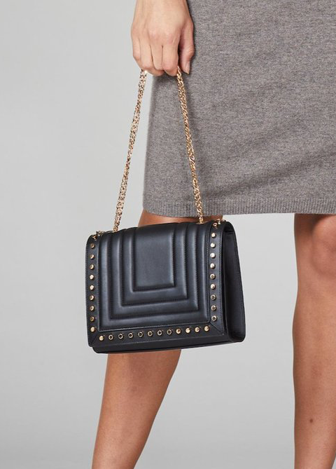 Luana Studded Black Leather Crossbody