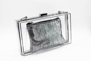 Acrylic Box Clutch with Leather Zippered Pouch