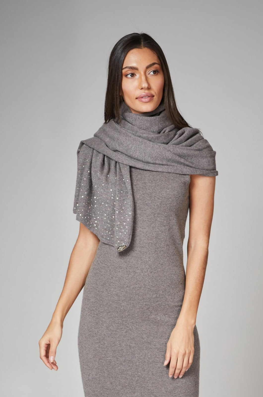 Taupe Grey Crystal Cashmere Shawl