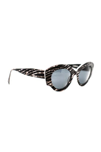 Zebra Striped Cat-Eye Sunglasses - Black and Grey