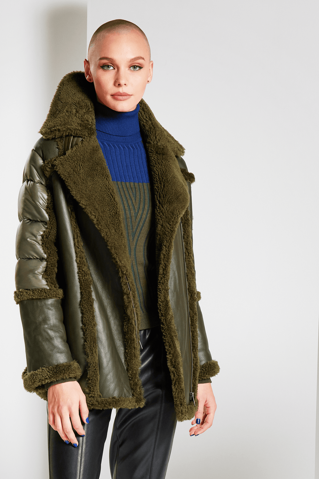 Urban Mixed Media Shearling Parka - Olivine